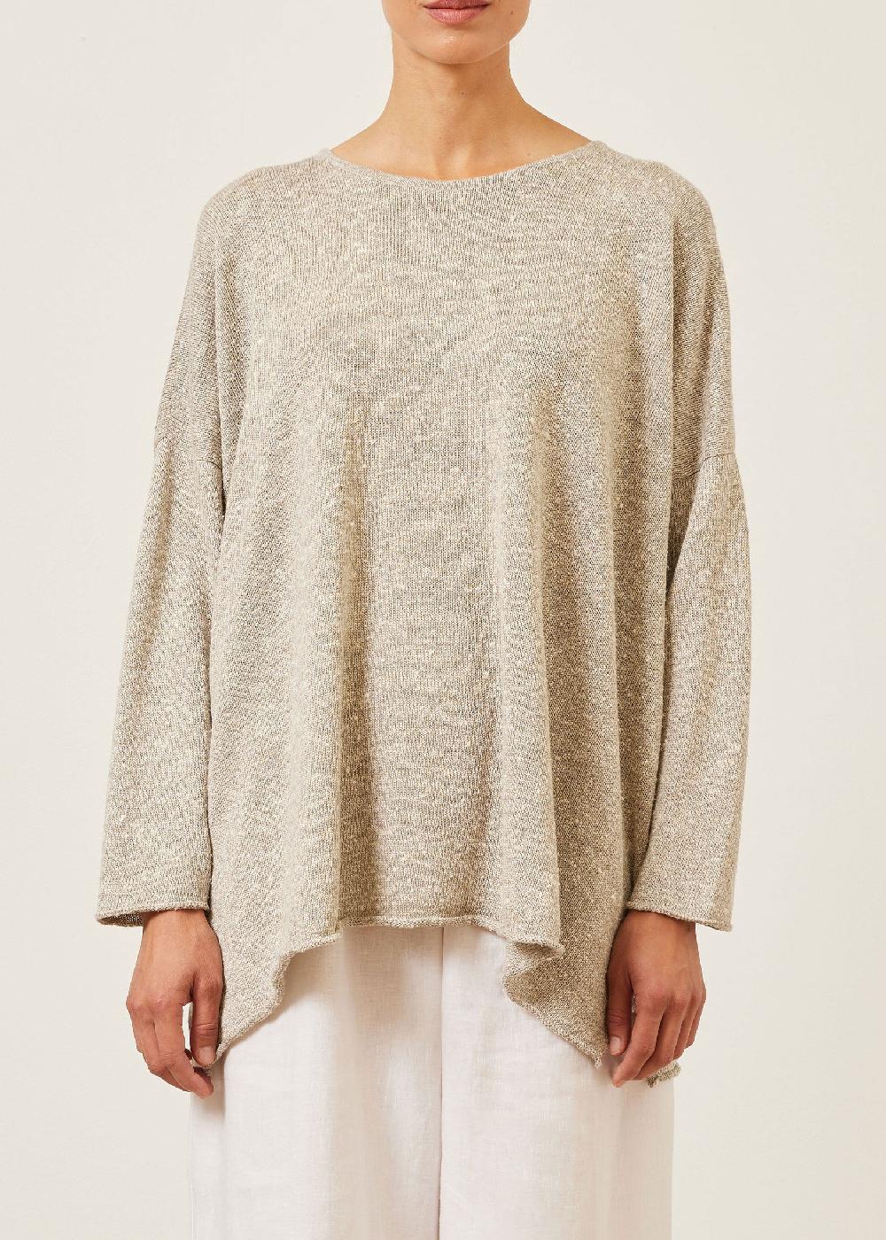 Eskandar Linen Silk Mix Bateau Neck Sweater - Long
