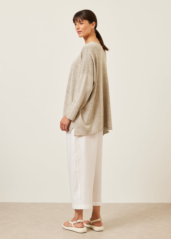 Eskandar Linen Silk Mix Bateau Neck Sweater - Long