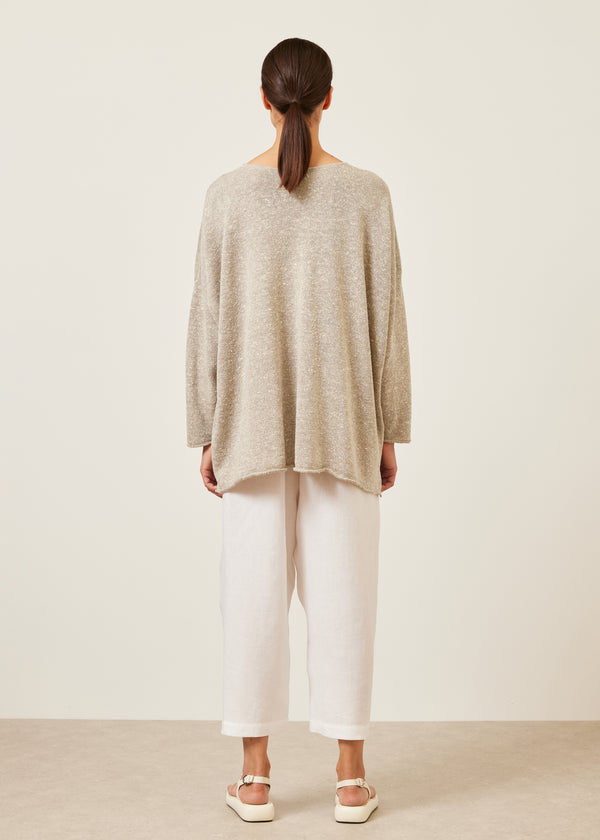 Eskandar Linen Silk Mix Bateau Neck Sweater - Long