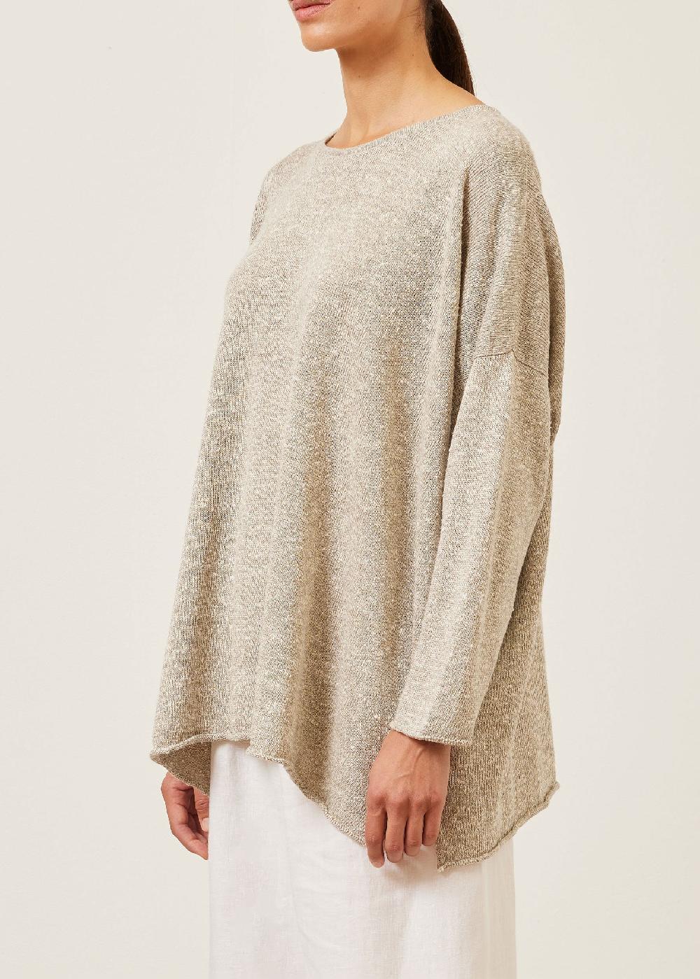 eskandar linen silk mix bateau neck sweater - long