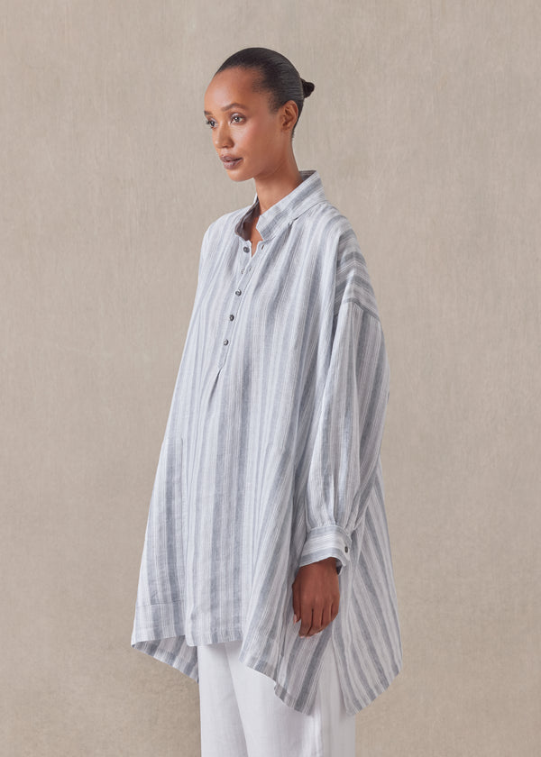 Eskandar Linen Wide A-line Artists Smock - Long Plus