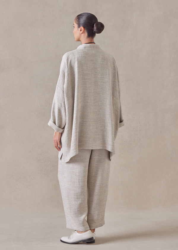 Eskandar Linen Wide Mandarin Jacket - Long