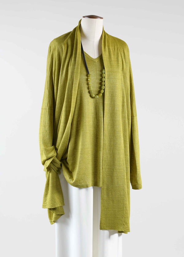 Eskandar Linen Wide Open Banded Cardigan - Very Long