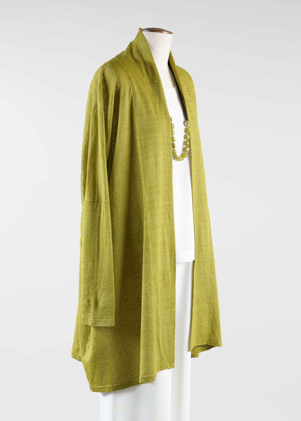 Eskandar Linen Wide Open Banded Cardigan - Very Long
