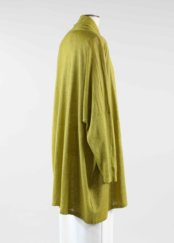 Eskandar Linen Wide Open Banded Cardigan - Very Long