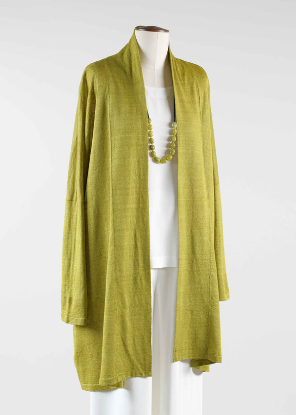 eskandar linen wide open banded cardigan - very long