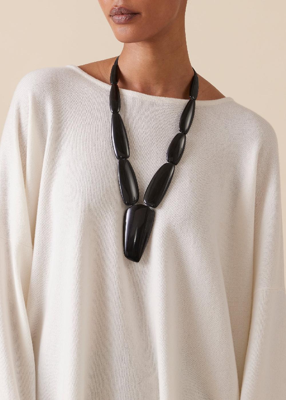Eskandar Mid Length Segmented Black Horn Necklace