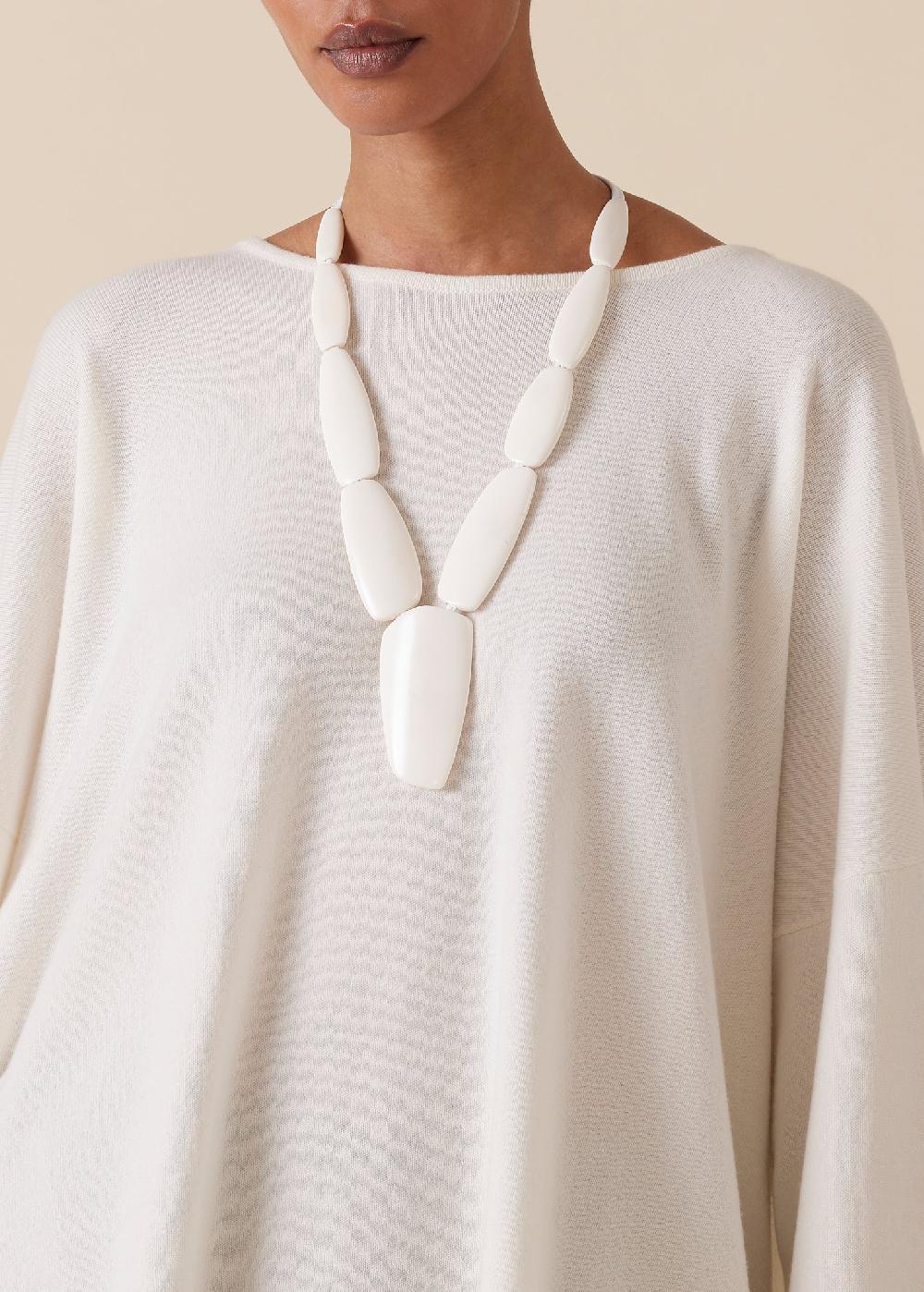 Eskandar Mid Length Segmented White Bone Necklace