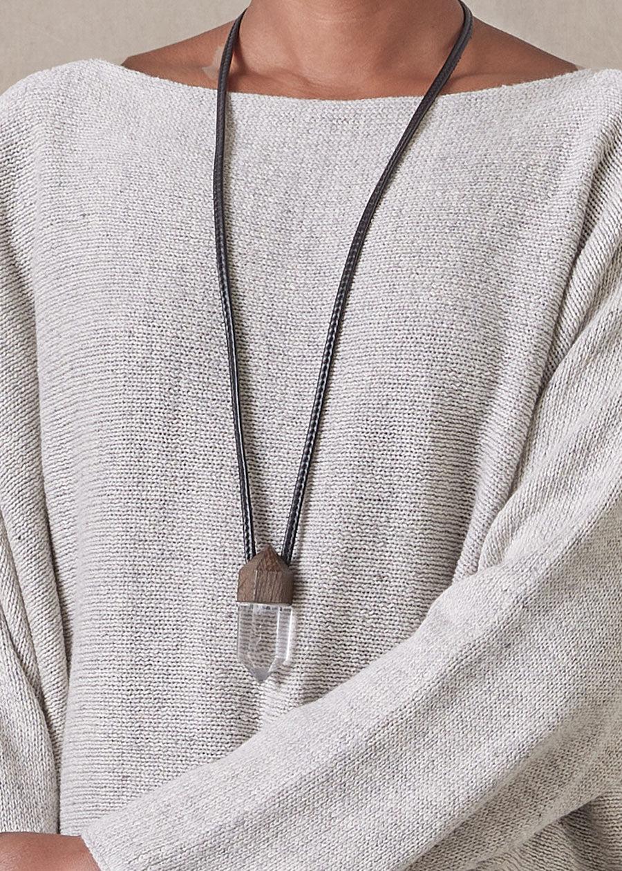 Eskandar Mountain Crystal And Bog Oak Pendant