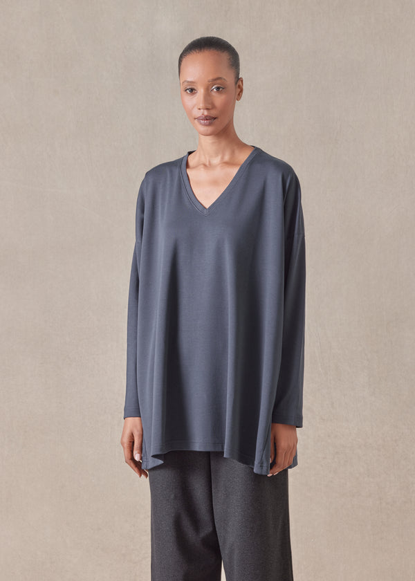 eskandar side panelled V neck t-shirt - long
