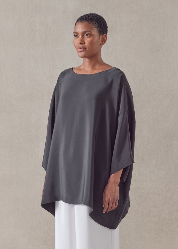 Eskandar Silk 3/4 Sleeve Bateau Neck Tunic - Long