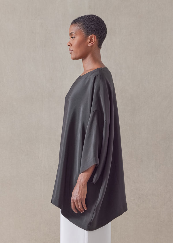 Eskandar Silk 3/4 Sleeve Bateau Neck Tunic - Long