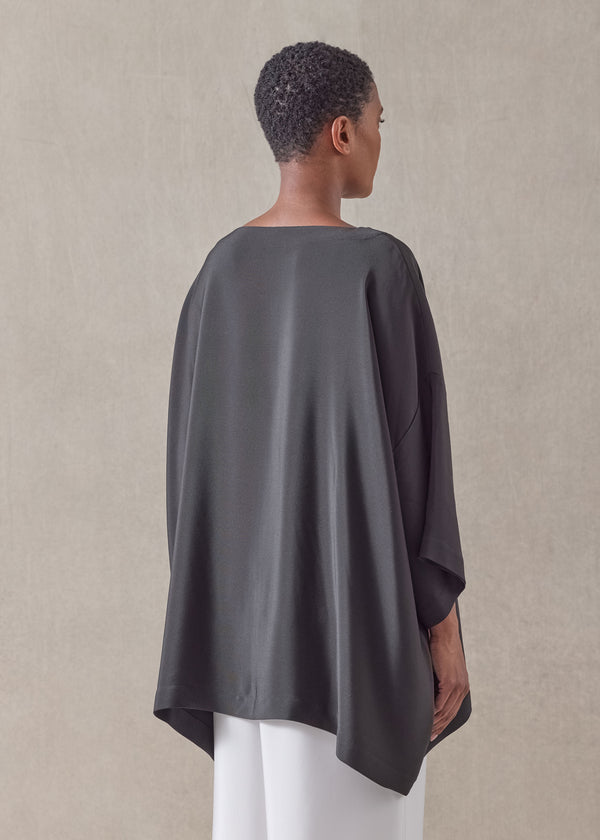 Eskandar Silk 3/4 Sleeve Bateau Neck Tunic - Long