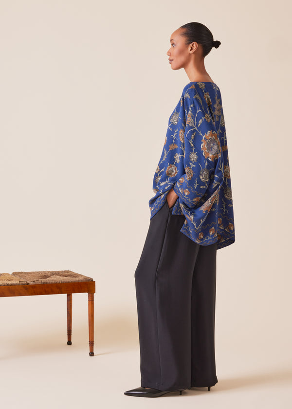 Eskandar Silk 3/4 Sleeve Bateau Neck Tunic - Long