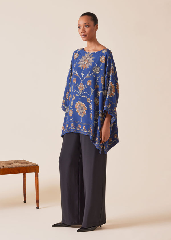 eskandar silk 3/4 sleeve bateau neck tunic - long