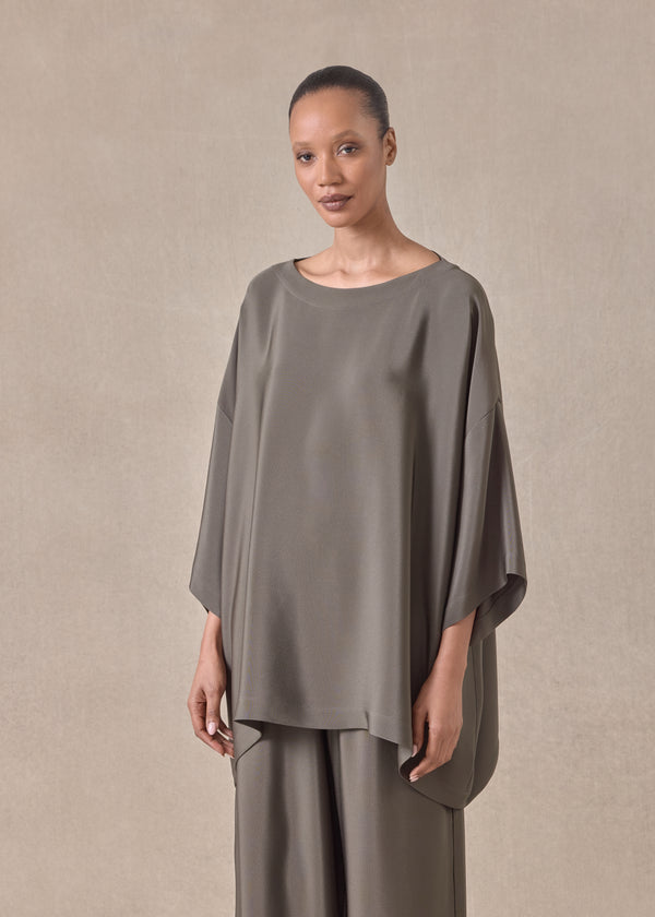 Eskandar Silk 3/4 Sleeve Bateau Neck Tunic - Long