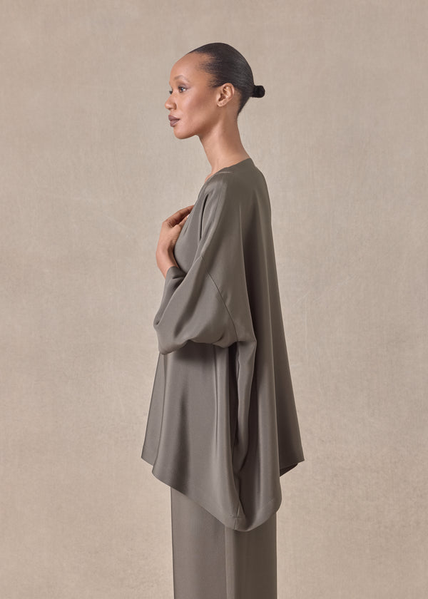 Eskandar Silk 3/4 Sleeve Bateau Neck Tunic - Long