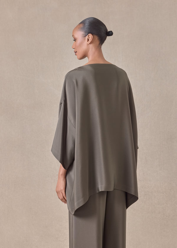 Eskandar Silk 3/4 Sleeve Bateau Neck Tunic - Long
