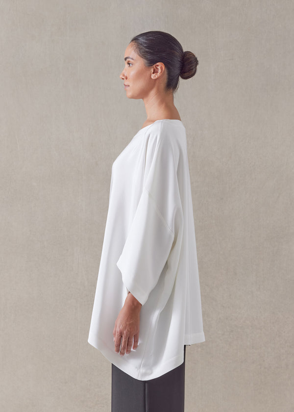 Eskandar Silk 3/4 Sleeve Bateau Neck Tunic - Long