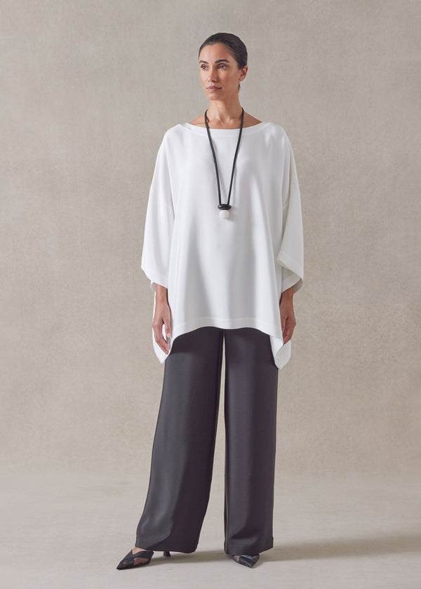 eskandar silk 3/4 sleeve bateau neck tunic - long