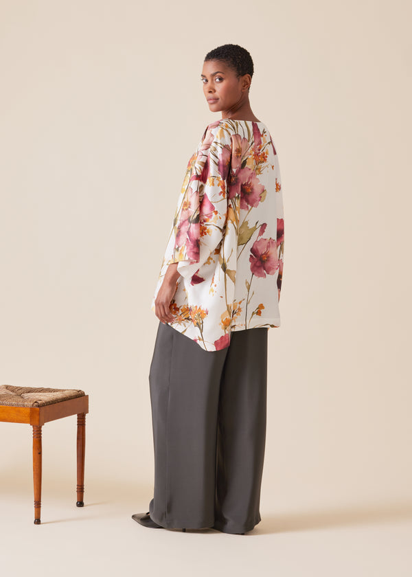 Eskandar Silk 3/4 Sleeve Bateau Neck Tunic - Long