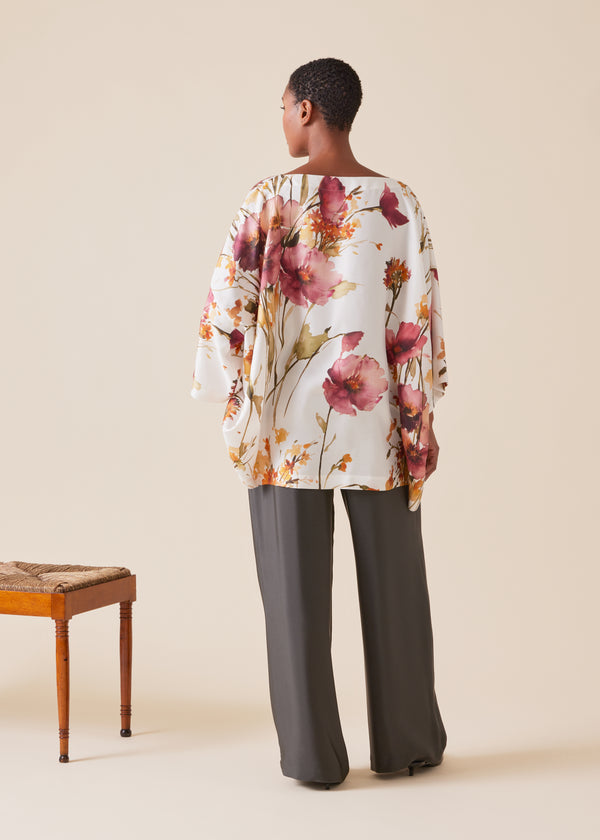 Eskandar Silk 3/4 Sleeve Bateau Neck Tunic - Long