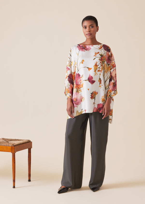 eskandar silk 3/4 sleeve bateau neck tunic - long