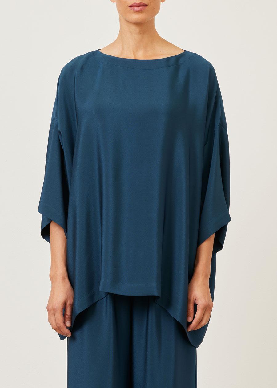 Eskandar Silk 3/4 Sleeve Bateau Neck Tunic - Long