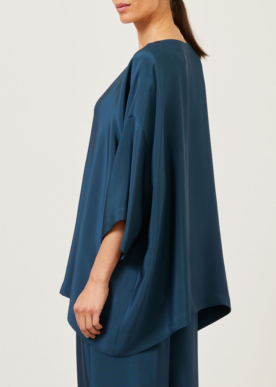 Eskandar Silk 3/4 Sleeve Bateau Neck Tunic - Long