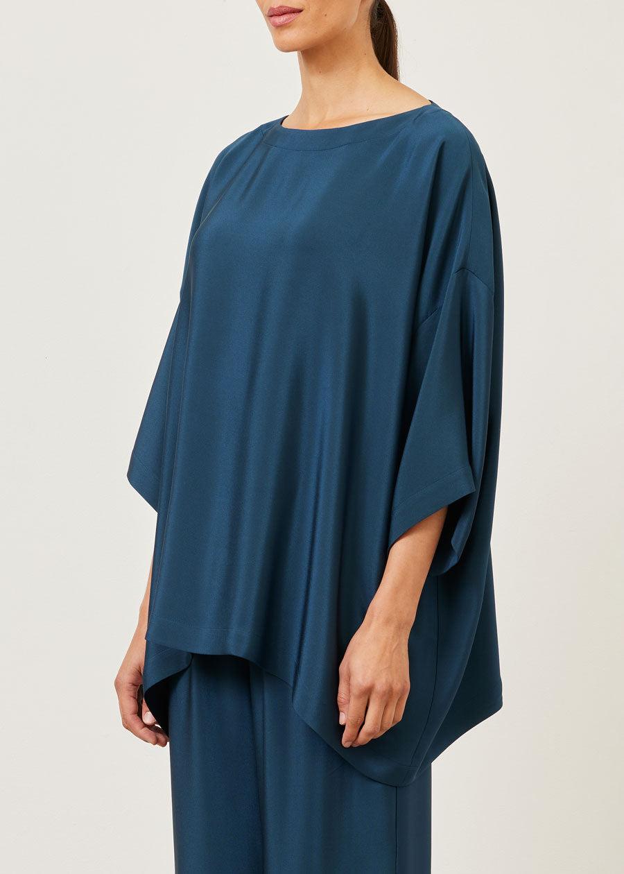 eskandar silk 3/4 sleeve bateau neck tunic - long