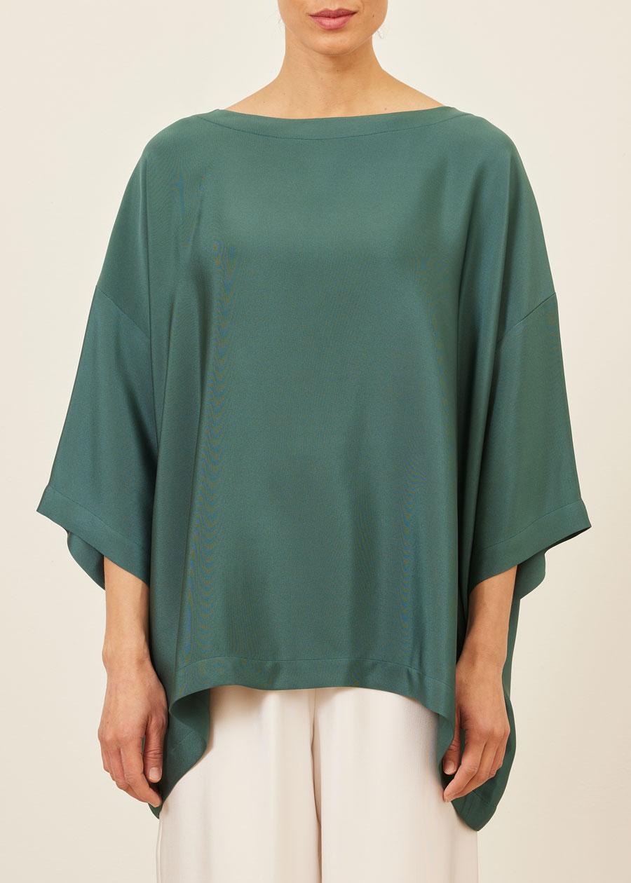 Eskandar Silk 3/4 Sleeve Bateau Neck Tunic - Long