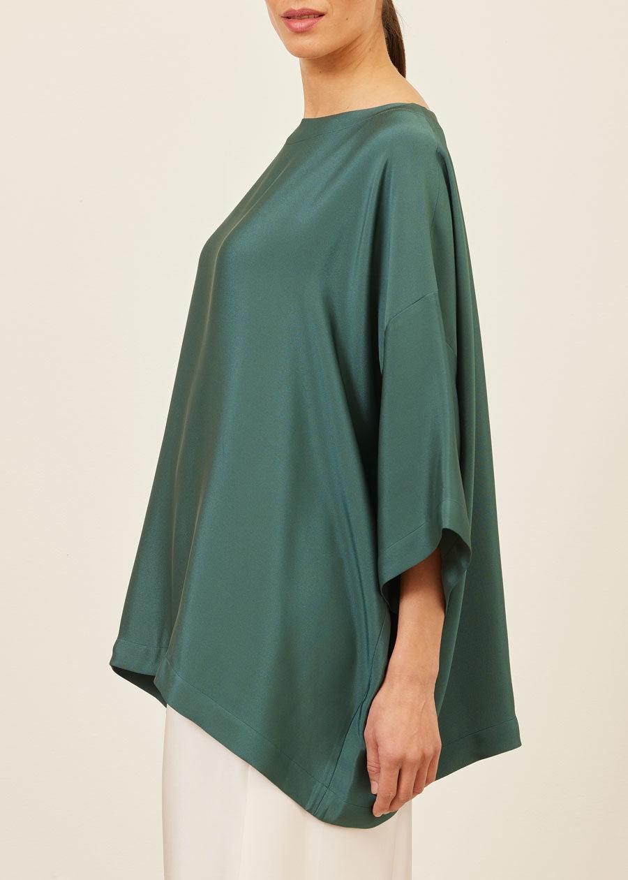 Eskandar Silk 3/4 Sleeve Bateau Neck Tunic - Long