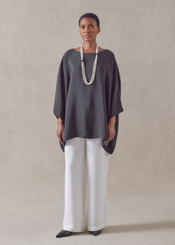 eskandar silk 3/4 sleeve bateau neck tunic - long