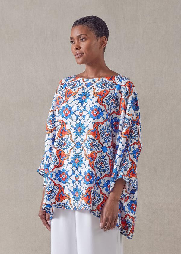 Eskandar Silk 3/4 Sleeve Scoop Neck Tunic - Mid Plus