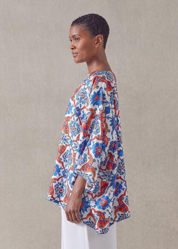 Eskandar Silk 3/4 Sleeve Scoop Neck Tunic - Mid Plus