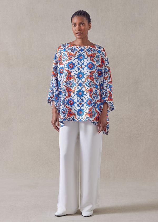 eskandar silk 3/4 sleeve scoop neck tunic - mid plus