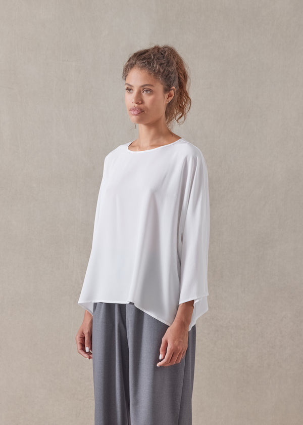 Eskandar Silk Boat Neck Top - Mid