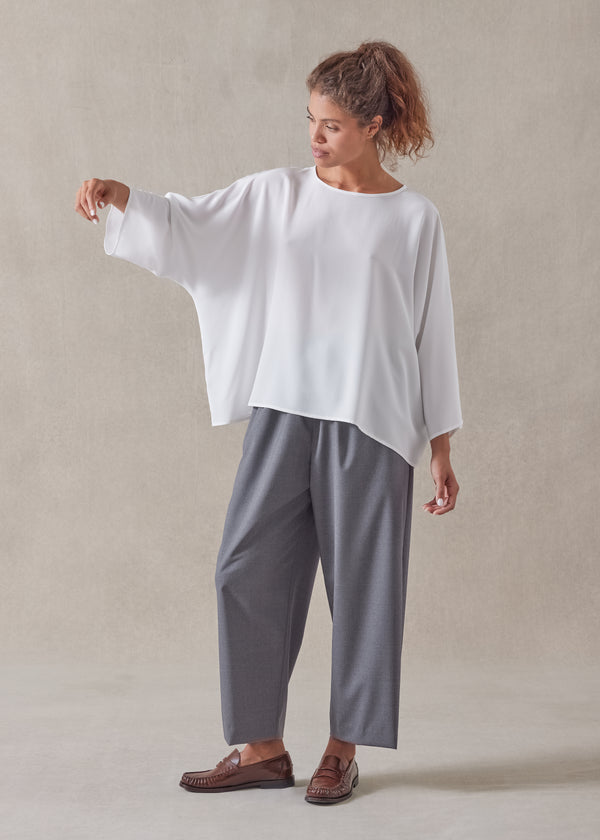 Eskandar Silk Boat Neck Top - Mid