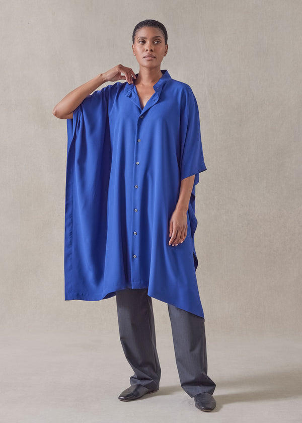 Eskandar Silk Collarless Kaftan Shirt - Very Long