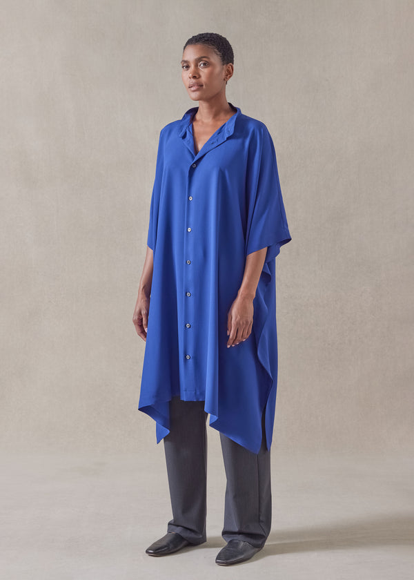 eskandar silk collarless kaftan shirt - very long