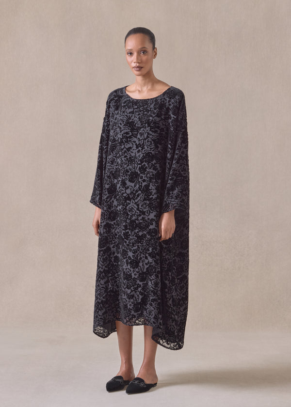 Eskandar Silk Mix Wide A-line Boat Neck Dress