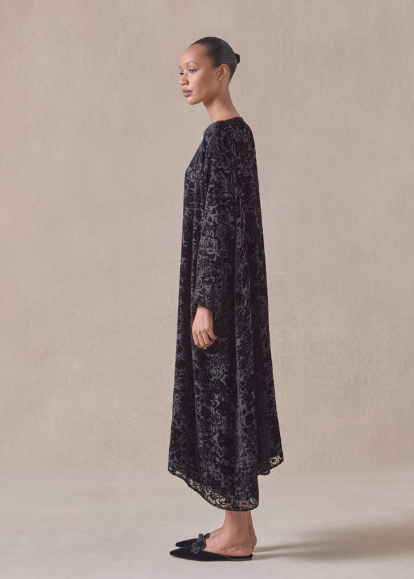 Eskandar Silk Mix Wide A-line Boat Neck Dress