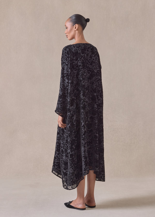 Eskandar Silk Mix Wide A-line Boat Neck Dress