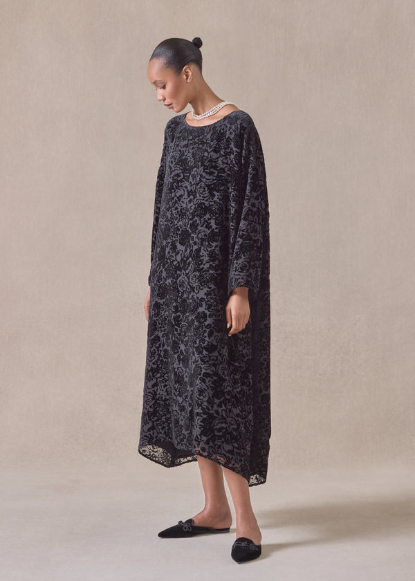 eskandar silk mix wide a-line boat neck dress