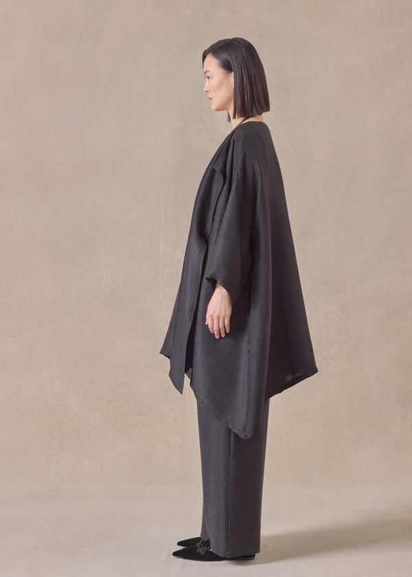 Eskandar Silk Wide A-line Jacket Coat - Long Plus