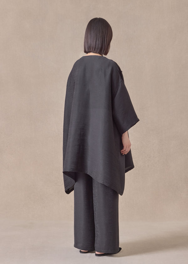 Eskandar Silk Wide A-line Jacket Coat - Long Plus