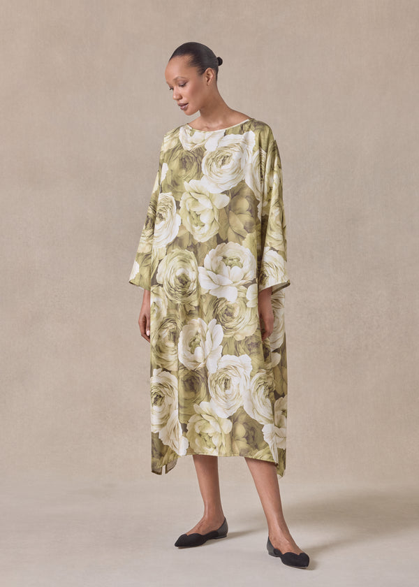 eskandar silk wide a-line scoop neck dress