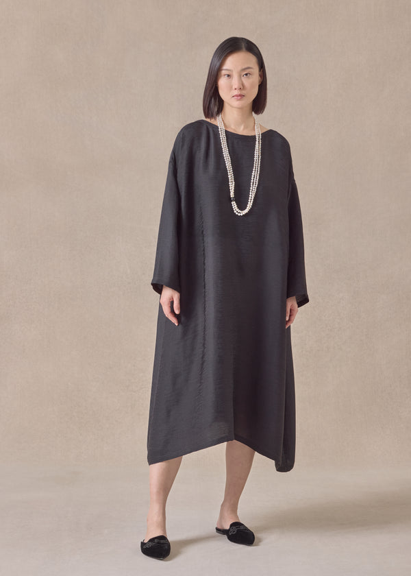 eskandar silk wide a-line scoop neck dress