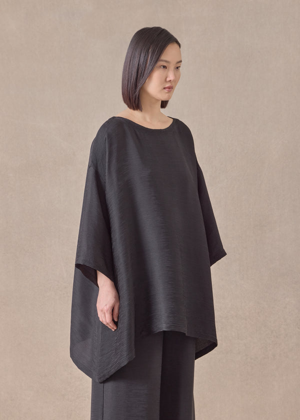 Eskandar Silk Wide A-line Scoop Neck Top - Long