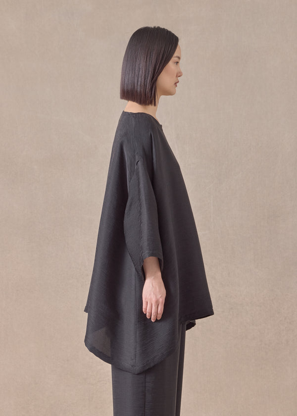 Eskandar Silk Wide A-line Scoop Neck Top - Long